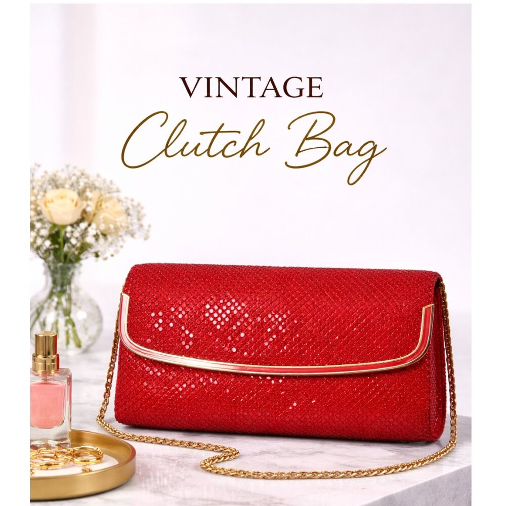Vintage Mesh Sparkly Red Clutch Handbag
